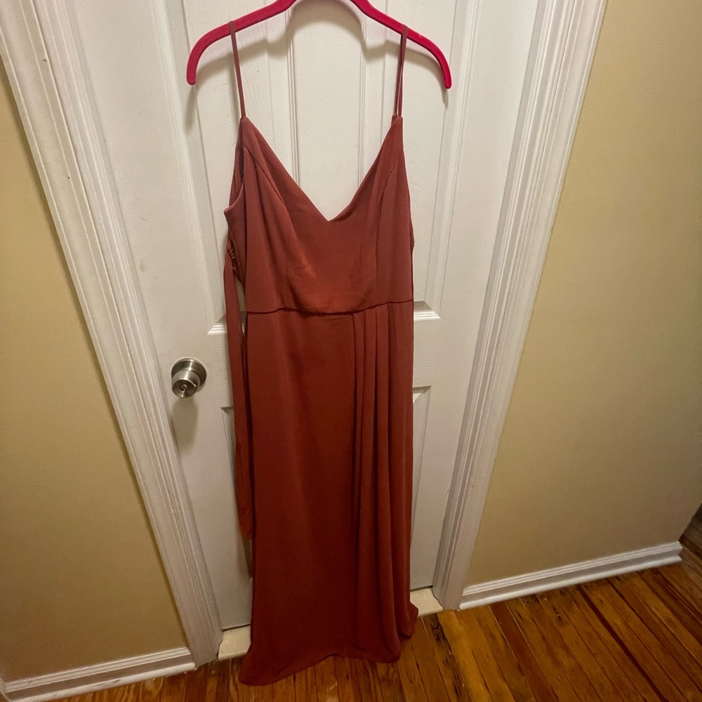 Davids Bridal Bridesmaids Dress Spaghetti Strap  Cinnamon Sz 14 - STAIN ON FRONT